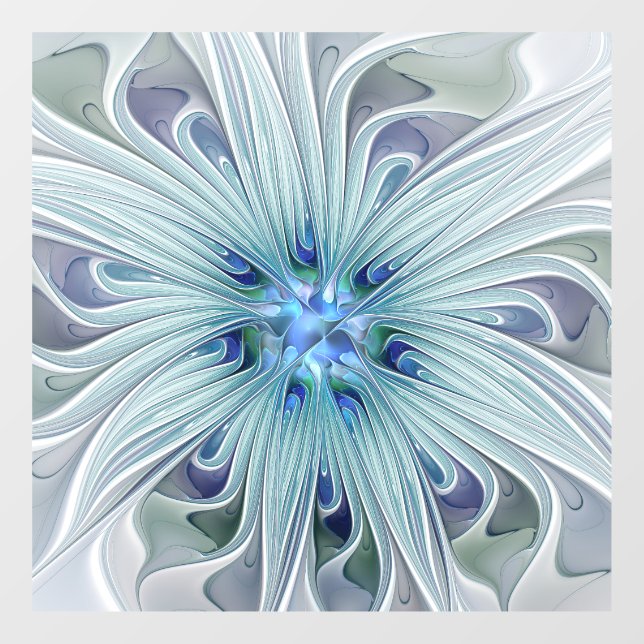 Floral Beauty Abstract Modern Blue Pastel Flower Window Cling (Sheet)