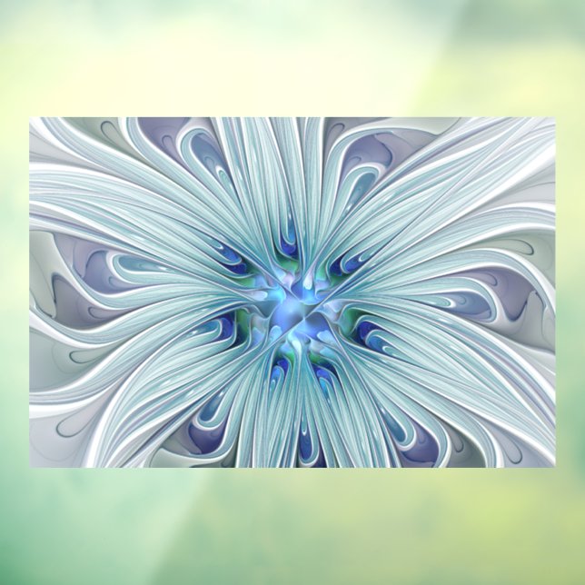 Floral Beauty Abstract Modern Blue Pastel Flower Window Cling (Sheet 3)