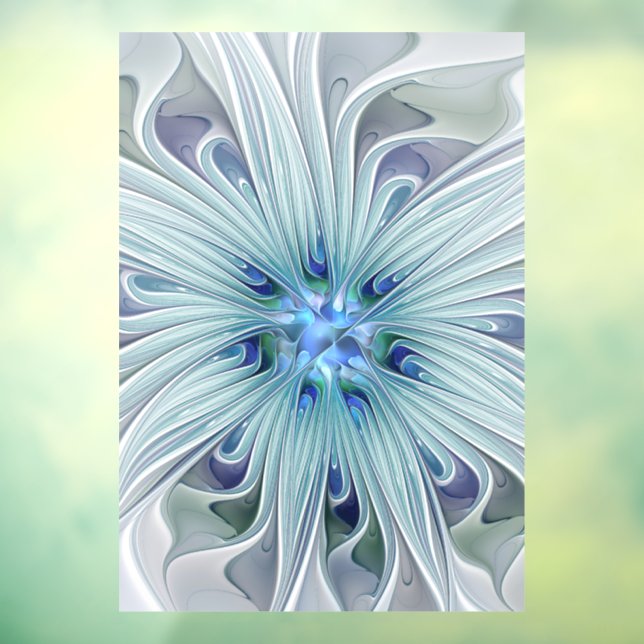 Floral Beauty Abstract Modern Blue Pastel Flower Window Cling (Sheet 3)