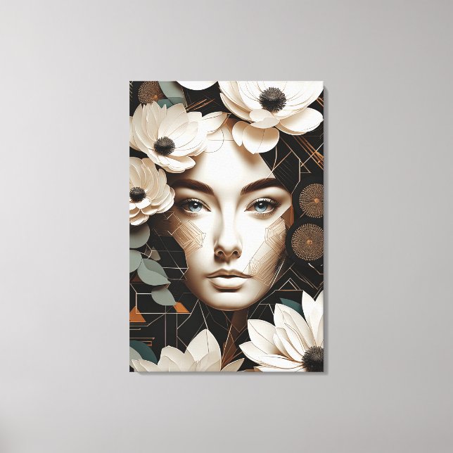 Floral Beauty - Abstract Woman Portrait Modern Art Canvas Print (Front)