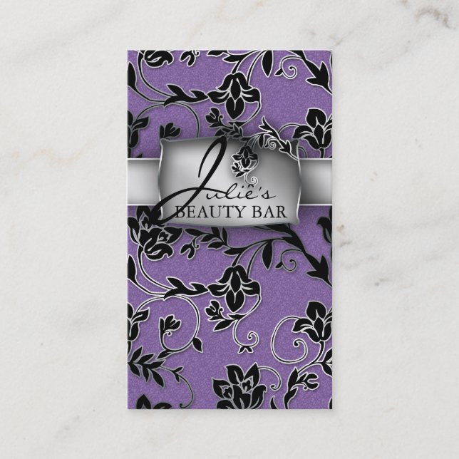 Floral Beauty Business Cards Silver Trim (Front)