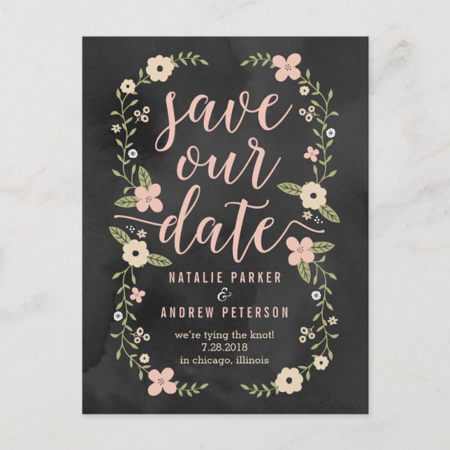 Floral Beauty Editable Colour Save The Date Card (Front)