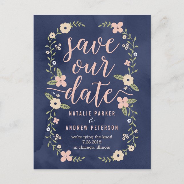 Floral Beauty Editable Colour Save The Date Card (Front)