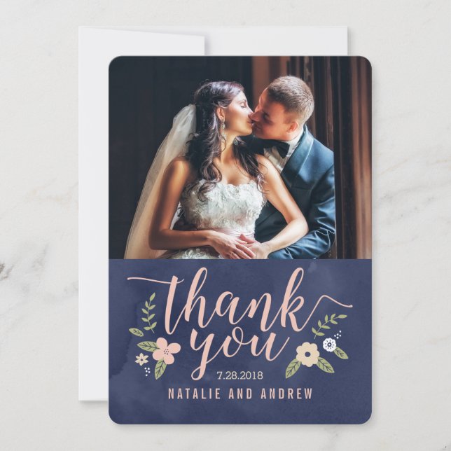 Floral Beauty Editable Colour Thank You Card (Front)