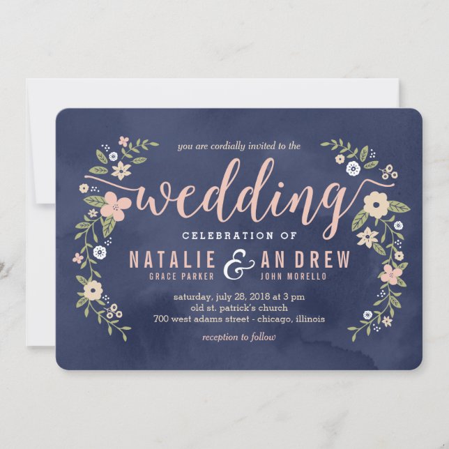 Floral Beauty Editable Colour Wedding Invitation (Front)
