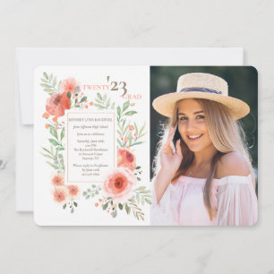 Floral Beauty Graduation Photo Invitation