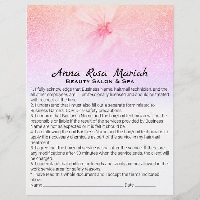 *~*  Floral Beauty Liability Waiver Services Flyer (Front)