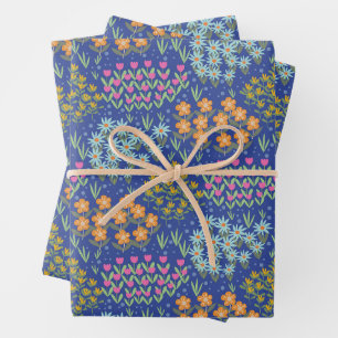 Floral Bed Blue Wrapping Paper Sheet