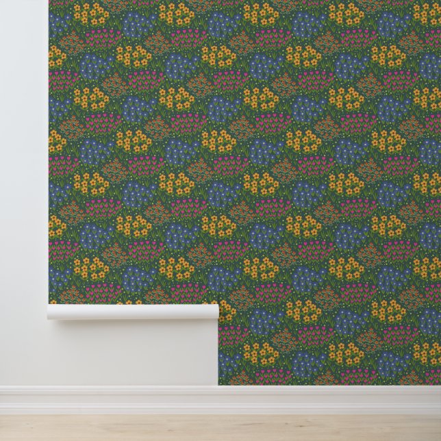 Floral Bed Green Wallpaper (Application)