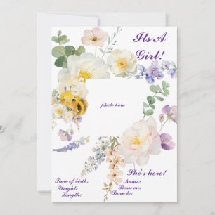 Floral Bee Birth Announcement