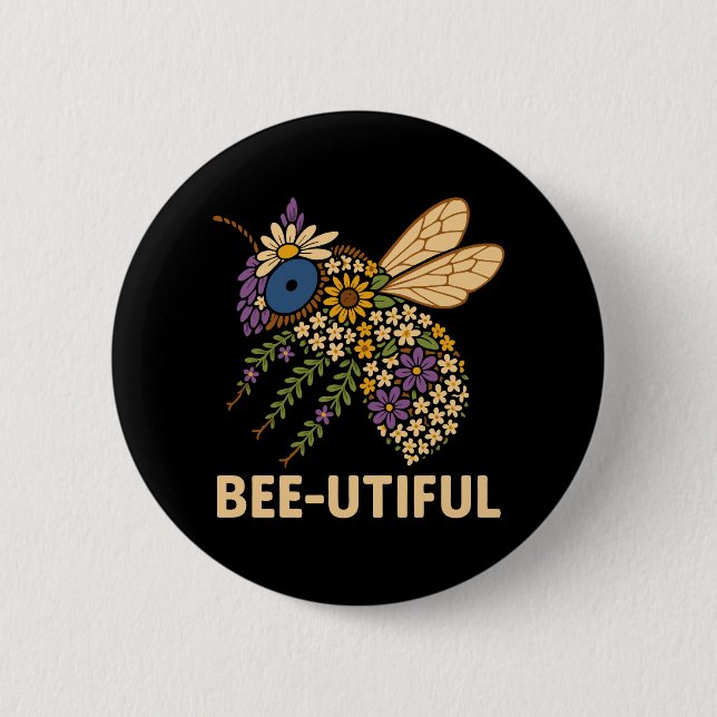 Floral Bee Fusion Bee-Utiful 6 Cm Round Badge (Front)