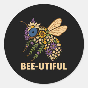 Floral Bee Fusion Bee-Utiful Classic Round Sticker