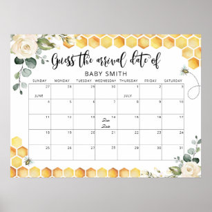 Floral bee Guess the due Date calendar Poster