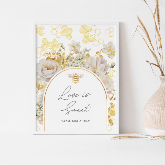 Floral bee honeycombs Love is sweet Poster (Creator Uploaded)