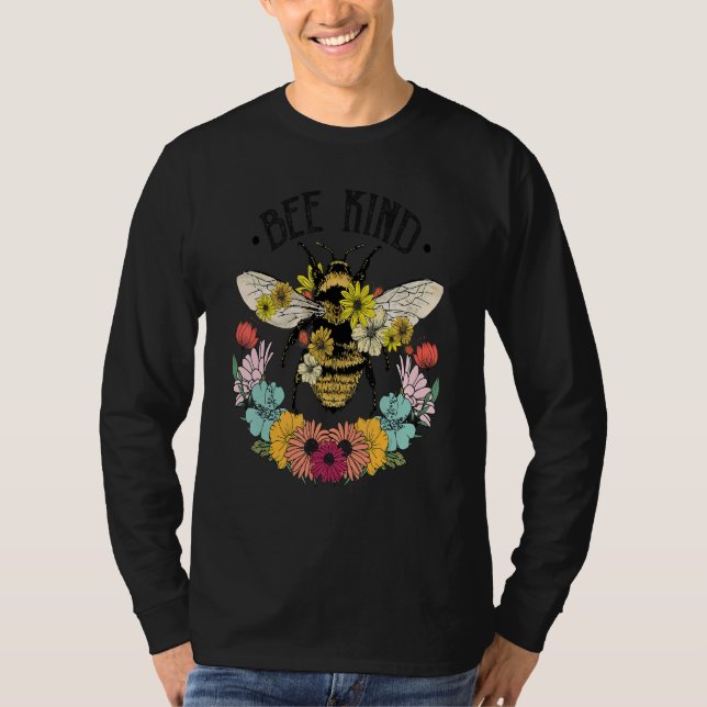 Floral Bee Kind  Quotes Graphic Tees & Cool Design (Front)