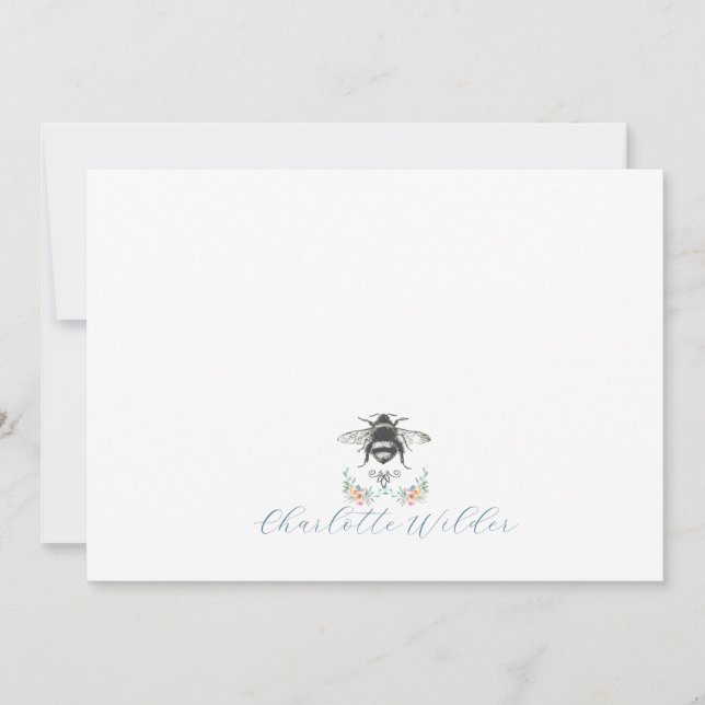 Floral Bee Script Name Card (Front)