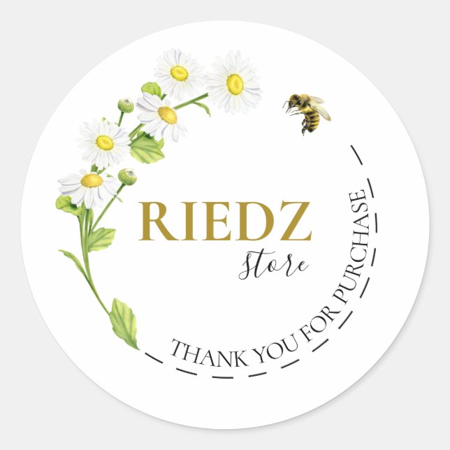 Floral Bee Thank You Classic Round Sticker (Front)