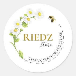 Floral Bee Thank You Classic Round Sticker