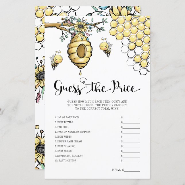 Floral Beehive Honey Bee Guess the Price Game (Front/Back)
