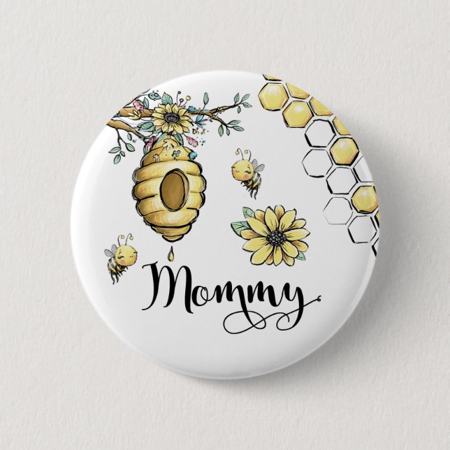 Floral Beehive Honey Sweet Bee Baby Shower Mummy 6 Cm Round Badge (Front)