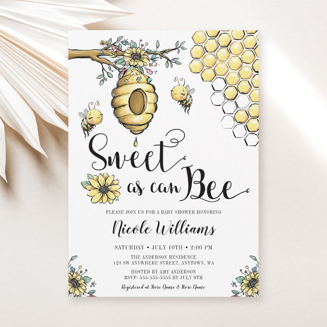Floral Beehive Honey Sweet Bee Girl Baby Shower Invitation (Creator Uploaded)