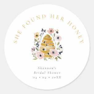 Floral Beehive She Found Her Honey Bridal Shower Classic Round Sticker