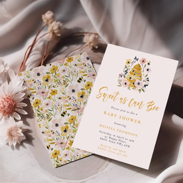 Floral Beehive Sweet As Can Bee Baby Shower Invitation (Creator Uploaded)