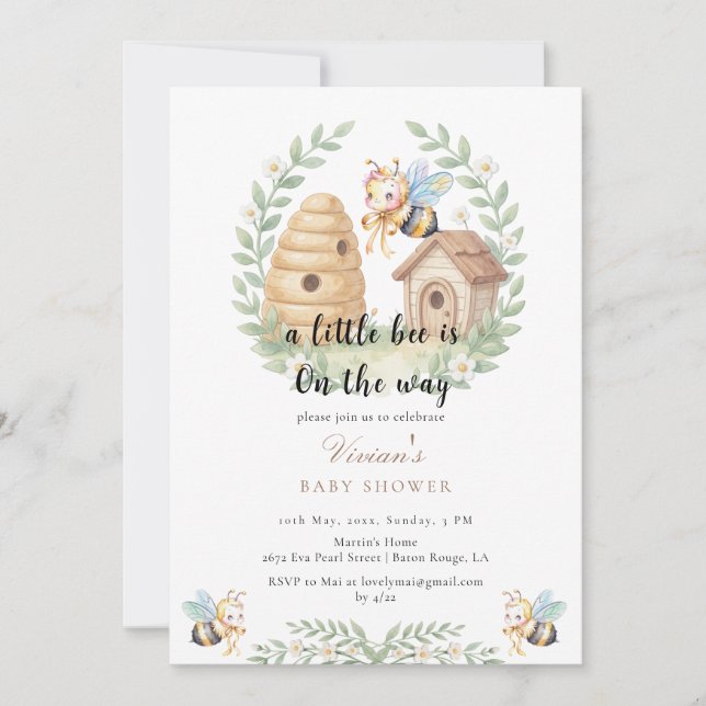 Floral Beehives and Little Bee Baby Shower Invitation (Front)