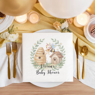 Floral Beehives and little Bee Baby Shower Napkin