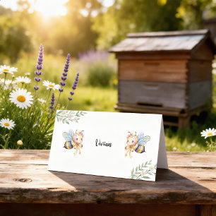 Floral Beehives and little Bee Baby Shower Place Card