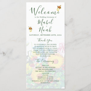 Floral Bees Emerald  Eco Wedding Welcome Program Menu