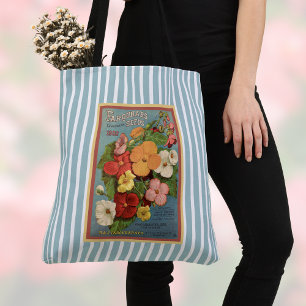 Floral Begonias Pink 1902 Seed Packet Blue Stripes Tote Bag