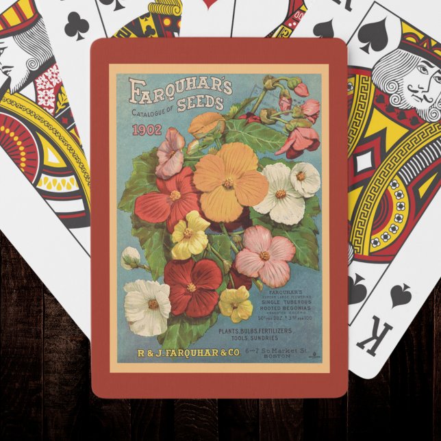 Floral Begonias Pink 1902 Seed Packet Red Teal Playing Cards (Creator Uploaded)