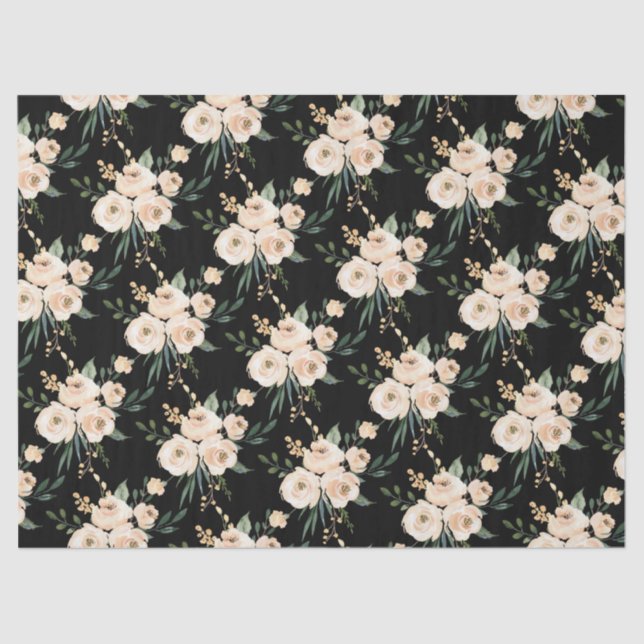 Floral Beige Black Wedding  Tissue Paper (Front)