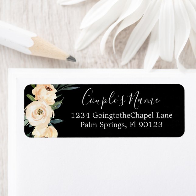 Floral Beige Black White Wedding Return Address (Insitu)