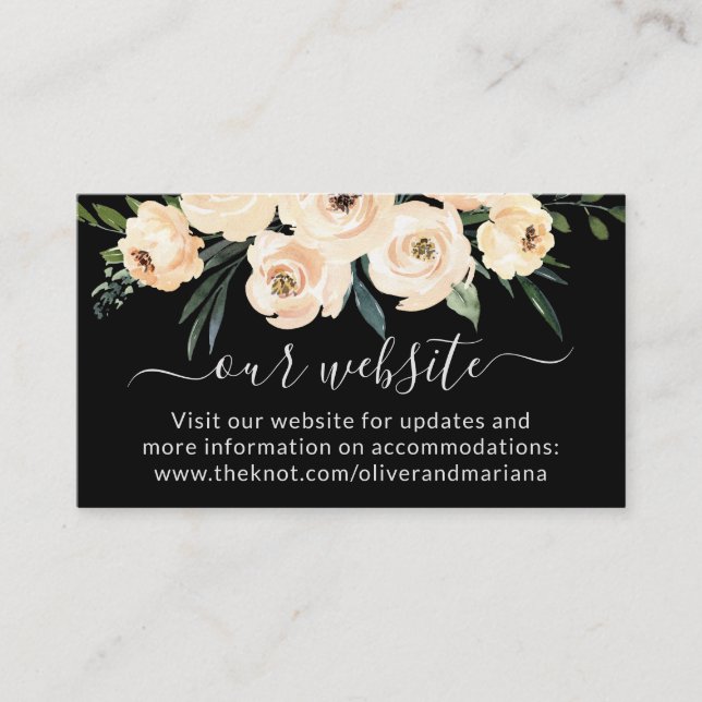 Floral Beige Blush Black Wedding Website Enclosure Card (Front)