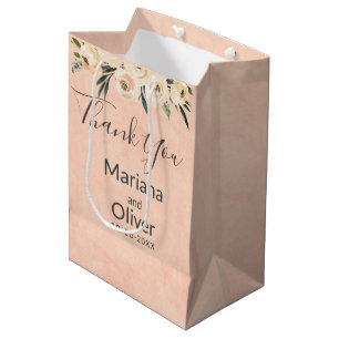 Floral Beige Blush on Pink Wedding Medium Gift Bag