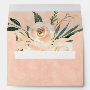 Floral Beige Blush Roses Gold on Pink Wedding Enve Envelope