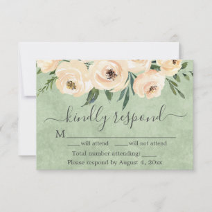 Floral Beige Blush Roses Gold Sage Green RSVP Thank You Card
