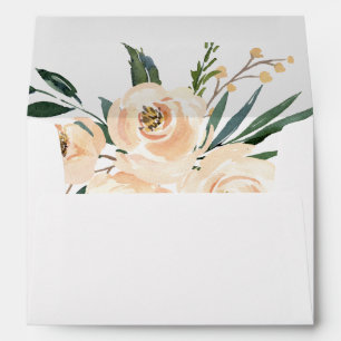 Floral Beige Blush Roses Gold Wedding Envelope