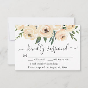 Floral Beige Blush Roses Gold White RSVP Card