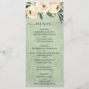 Floral Beige Blush Sage Green Wedding Menu