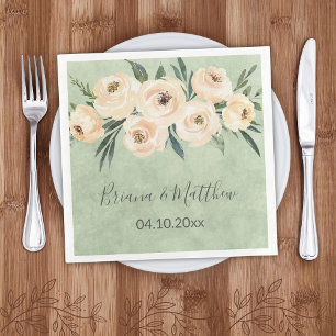 Floral Beige Blush Sage Green Wedding Napkin