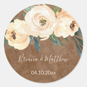 Floral Beige Blush Wedding Favours Classic Classic Round Sticker