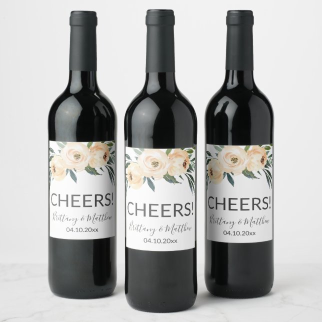 Floral Beige Blush Wine Wedding Favours Wine Label (Bottles)