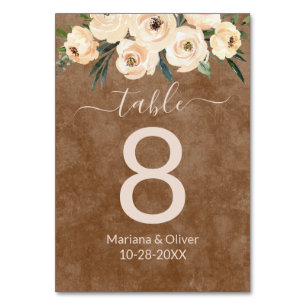 Floral Beige Brown Table Number