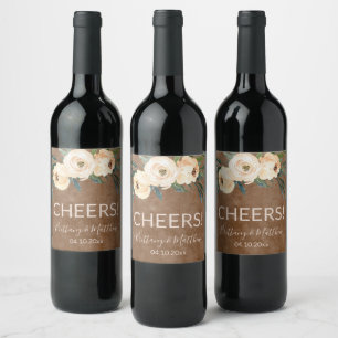 Floral Beige Brown Wedding Favours Wine Label