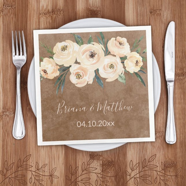 Floral Beige Brown Wedding Napkin (Creator Uploaded)