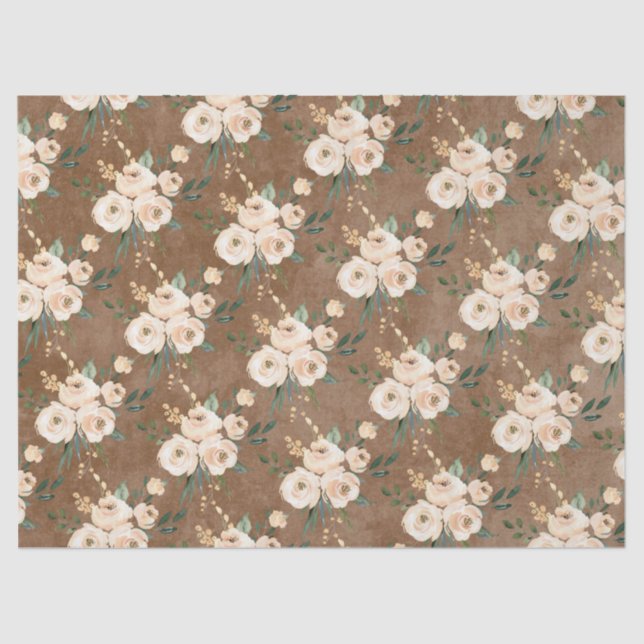 Floral Beige Brown Wedding  Tissue Paper (Front)
