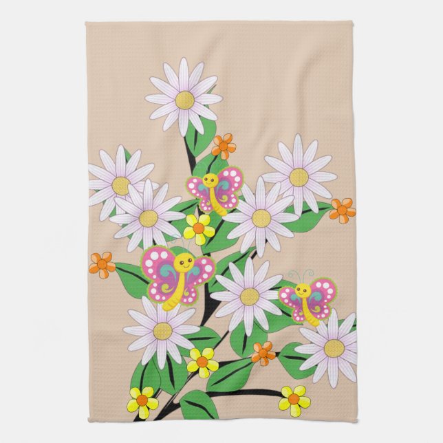 Floral Beige  Kitchen Hand Towel (Vertical)